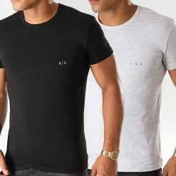 Meilleur prix 🎉 Lot De 2 Tee 👕 Shirts 956005-CC282 Noir Gris Chiné de Armani Exchange 💯