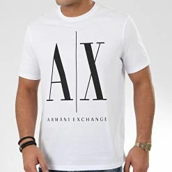 Vente flash 🎁 Tee 👕 Shirt 8NZTPA-ZJH4Z Blanc Noir de Armani Exchange 🔥