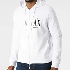 Promo 🔔 Sweat Zippé Capuche 8NZMPP-ZJ1ZZ Blanc de Armani Exchange ✨