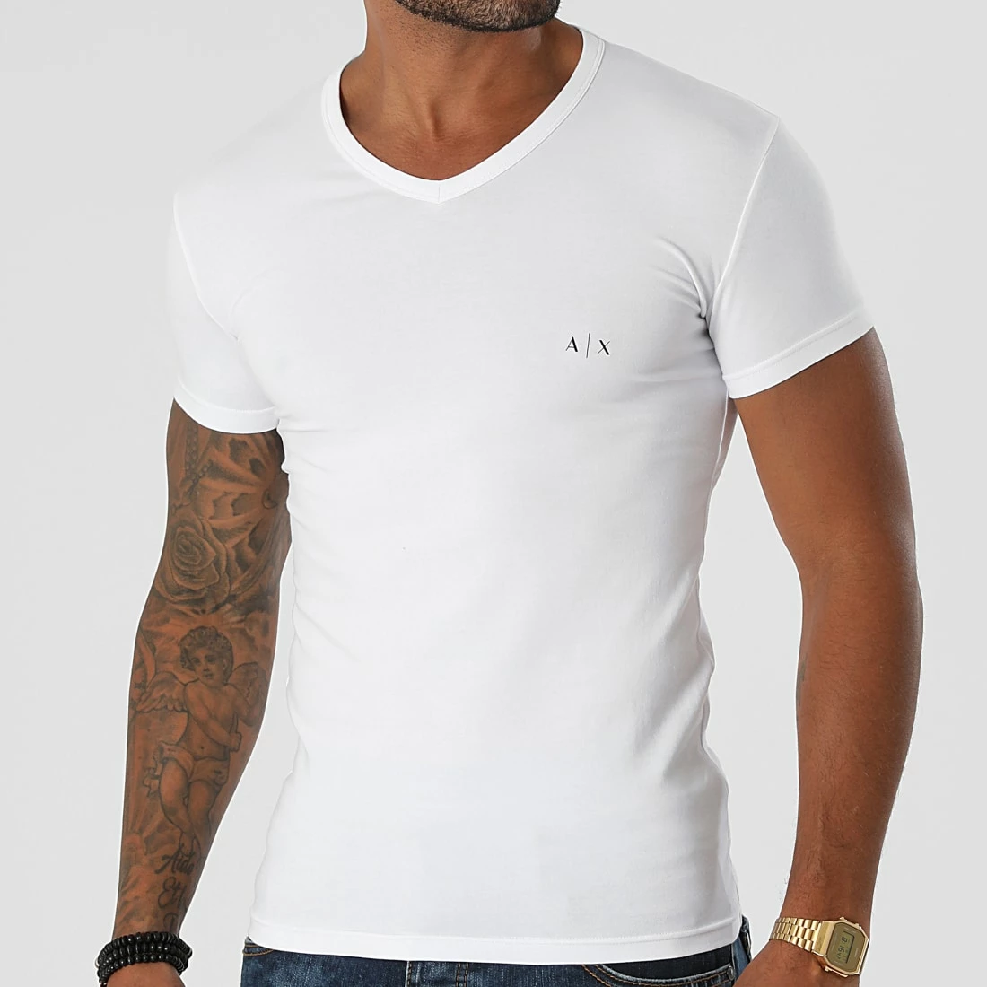 Meilleur prix 😉 Lot De 2 Tee 👕 Shirts Col V 956004-CC282 Noir Blanc de Armani Exchange ✨ – Image 2