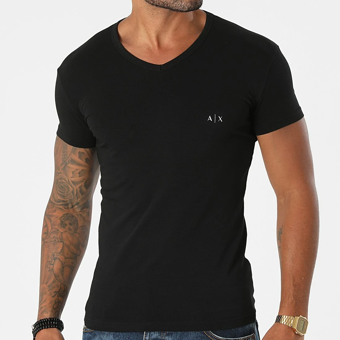 Meilleur prix 😉 Lot De 2 Tee 👕 Shirts Col V 956004-CC282 Noir Blanc de Armani Exchange ✨ – Image 5