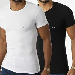 Vente flash 💯 Lot De 2 Tee 👕 Shirts 956005-CC282 Noir Blanc de Armani Exchange 🤩