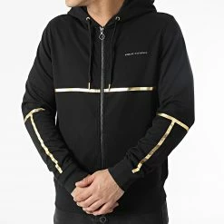 Tout neuf ⌛ Sweat Zippé Capuche 3LZMNB-Z9N1Z Noir Doré de Armani Exchange 🎉