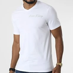 Meilleur prix 😍 Tee 👕 Shirt Col V 6LZTHM-ZJE6Z Blanc de Armani Exchange 🌟