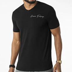 Grosses soldes 😍 Tee 👚 Shirt Col V 6LZTHM-ZJE6Z Noir de Armani Exchange ⌛