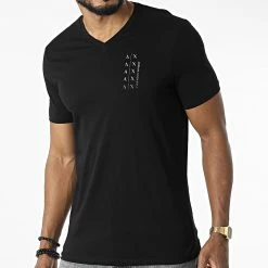 Meilleur prix ✨ Tee 👕 Shirt Col V 6LZTFC-ZJH4Z Noir de Armani Exchange 😍