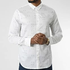 De gros ❤️ Chemise Manches Longues 6LZC45 Blanc de Armani Exchange 🥰